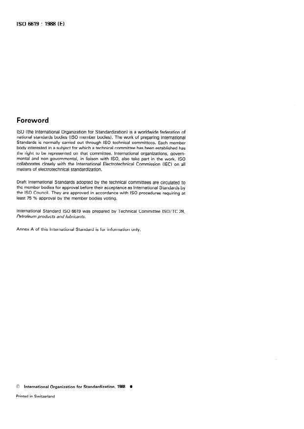 ISO 6619:1988 ISO 6619:1988 - Petroleum products and lubricants -- Neutralization number -- Potentiometric titration method - Page 2 preview