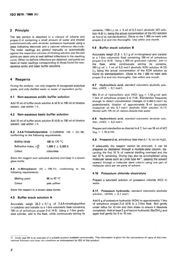 ISO 6619:1988 ISO 6619:1988 - Petroleum products and lubricants -- Neutralization number -- Potentiometric titration method - Page 4 preview