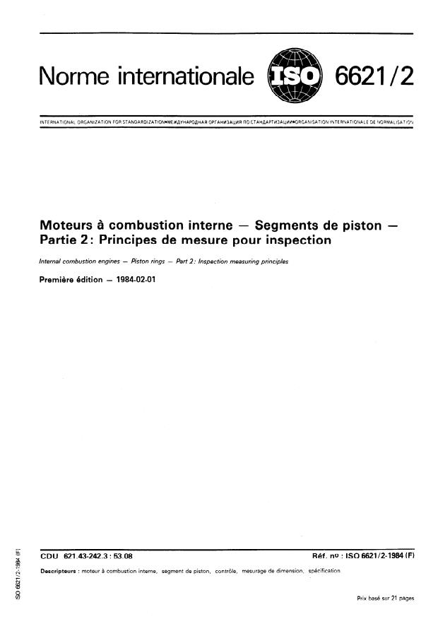 ISO 6621-2:1984 - Moteurs a combustion interne -- Segments de piston