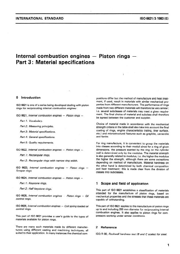 ISO 6621-3:1983 - Internal combustion engines -- Piston rings