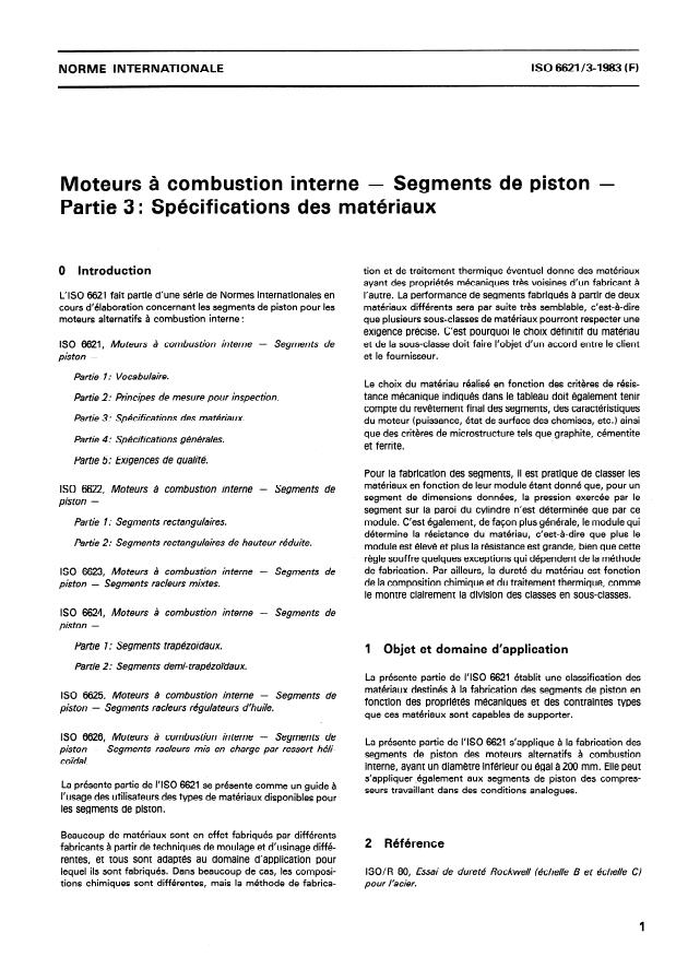ISO 6621-3:1983 - Moteurs a combustion interne -- Segments de piston