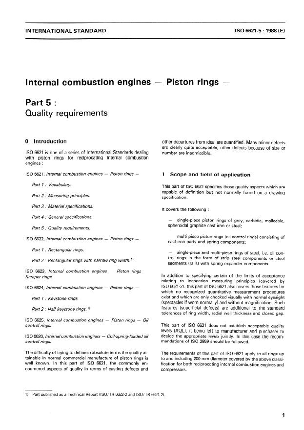 ISO 6621-5:1988 - Internal combustion engines -- Piston rings
