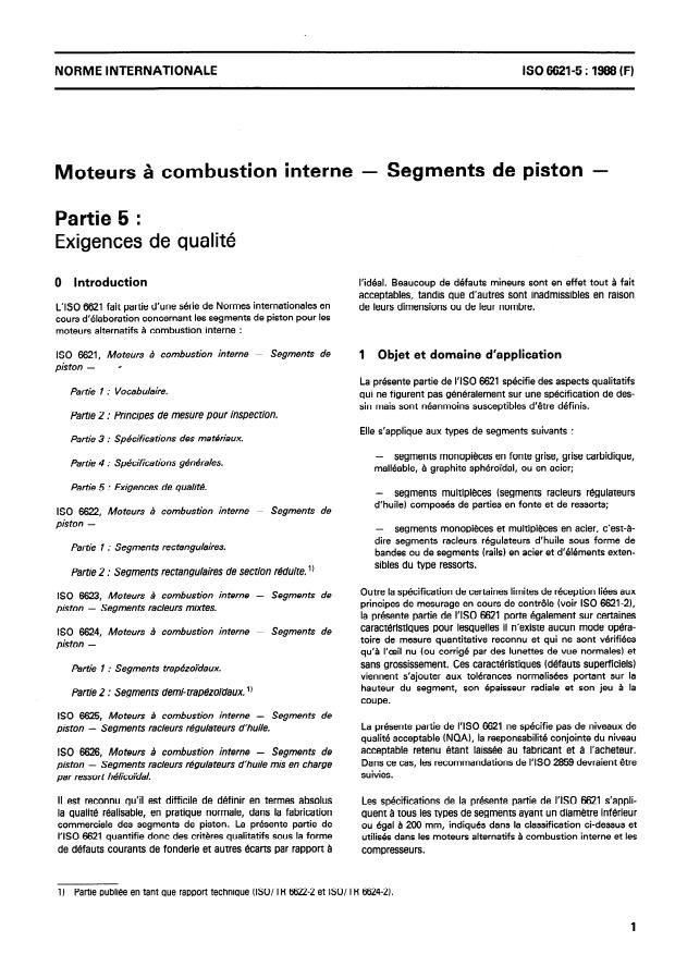 ISO 6621-5:1988 - Moteurs a combustion interne -- Segments de piston
