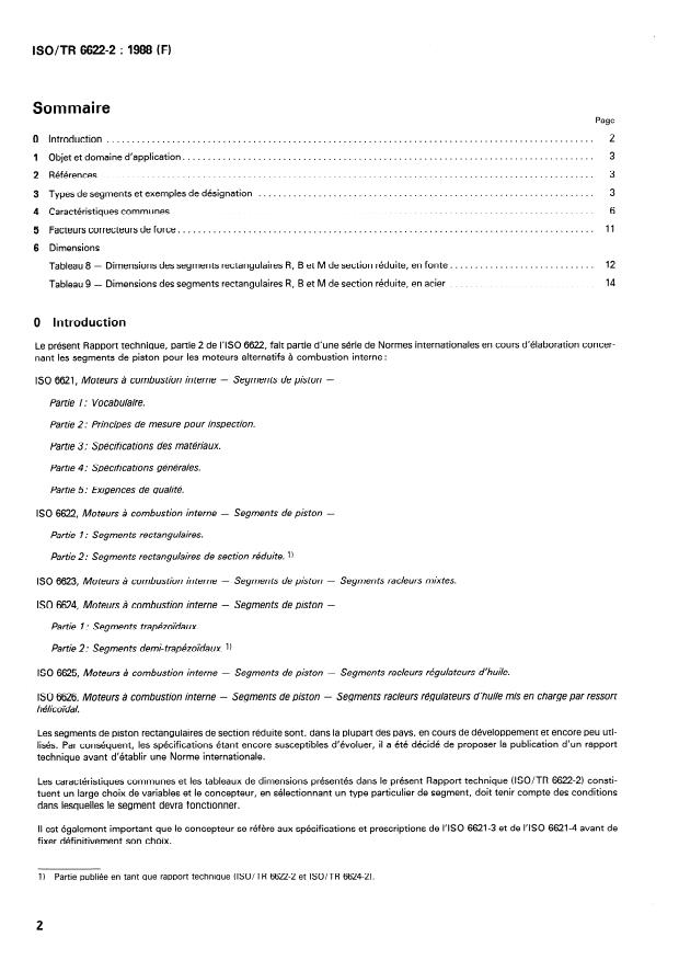 ISO/TR 6622-2:1988 ISO/TR 6622-2:1988 - Moteurs a combustion interne -- Segments de piston - Page 2 preview