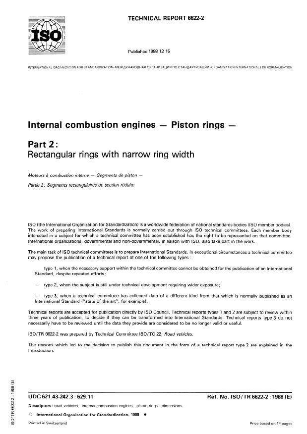 ISO/TR 6622-2:1988 - Internal combustion engines -- Piston rings
