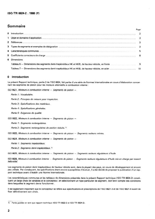 ISO/TR 6624-2:1988 ISO/TR 6624-2:1988 - Moteurs a combustion interne -- Segments de piston - Page 2 preview