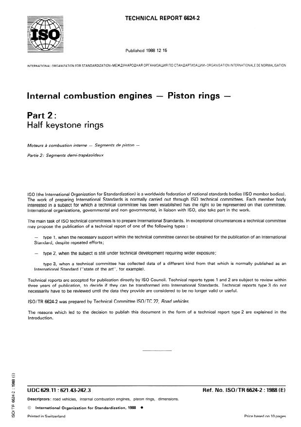 ISO/TR 6624-2:1988 - Internal combustion engines -- Piston rings