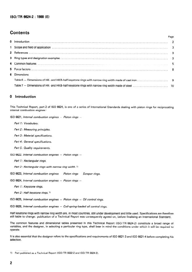 ISO/TR 6624-2:1988 ISO/TR 6624-2:1988 - Internal combustion engines -- Piston rings - Page 2 preview