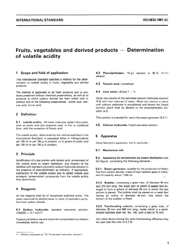 ISO 6632:1981 - Fruits, vegetables and derived products -- Determination of volatile acidity