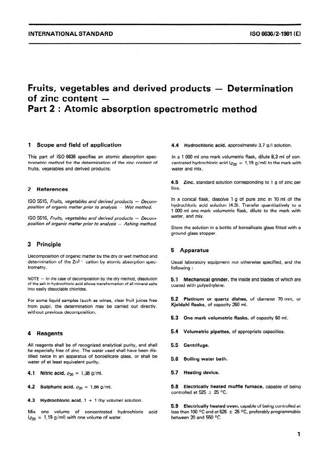 ISO 6636-2:1981 - Fruits, vegetables and derived products -- Determination of zinc content