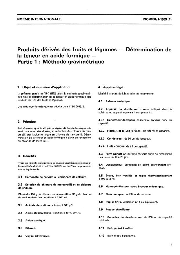 ISO 6638-1:1985 - Produits dérivés des fruits et légumes -- Détermination de la teneur en acide formique