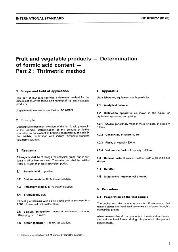 ISO 6638-2:1984 - Fruit and vegetable products -- Determination of formic acid content