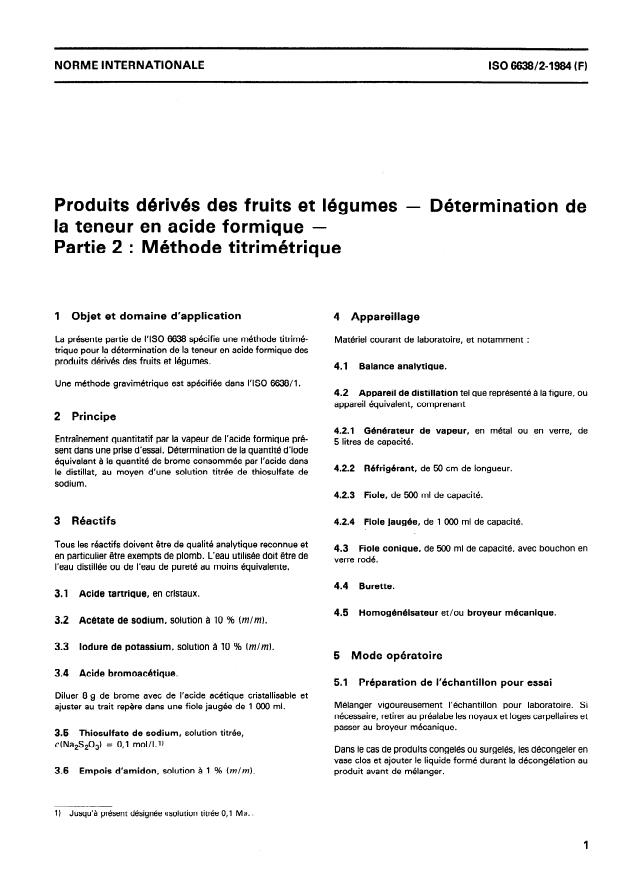 ISO 6638-2:1984 - Produits dérivés des fruits et légumes -- Détermination de la teneur en acide formique