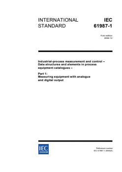 IEC 61987-1:2006 IEC 61987-1:2006 - Industrial-process measurement and control - Data structures and elements in process equipment catalogues - Part 1: Measuring equipment with analogue and digital output
Released:12/14/2006
Isbn:2831889421 - Page 1 preview