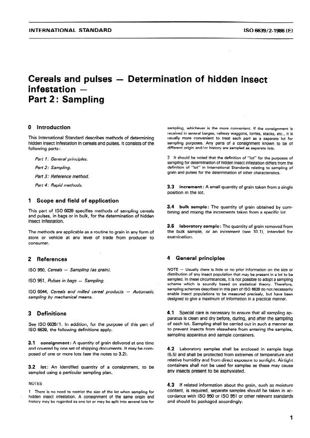 ISO 6639-2:1986 - Cereals and pulses -- Determination of hidden insect infestation