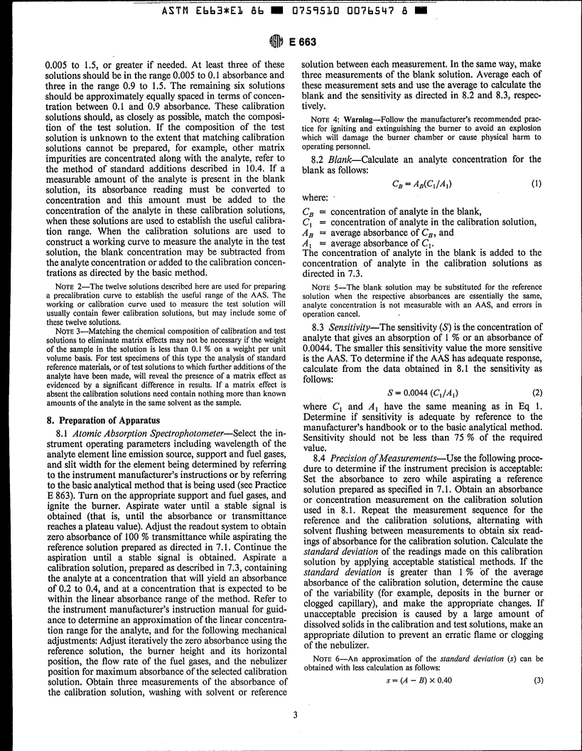 ASTM E663-86(1991)E01 - Practice for Flame Atomic Absorption Analysis (Withdrawn 1997)