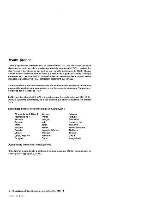 ISO 6645:1981 ISO 6645:1981 - Farines de blé -- Détermination du gluten sec - Page 2 preview
