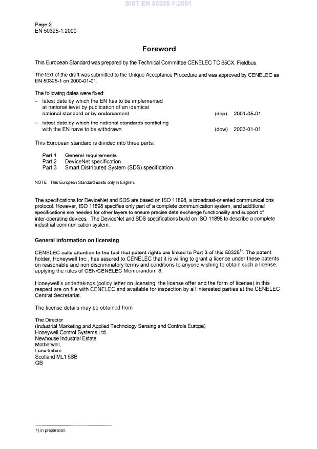 EN 50325-1:2000 EN 50325-1:2001 - Page 4 preview