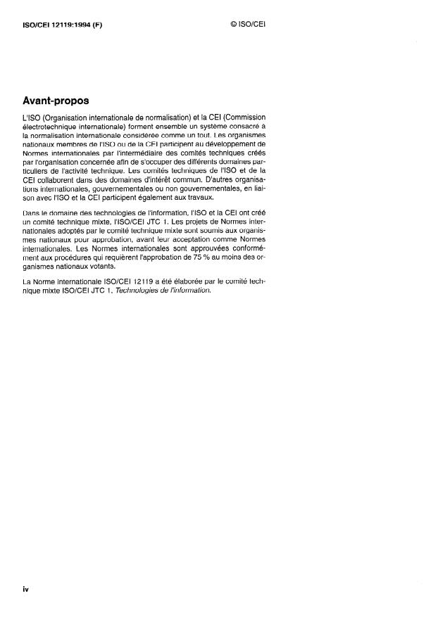ISO/IEC 12119:1994 ISO/IEC 12119:1994 - Technologies de l'information -- Progiciel -- Exigences qualité et essais - Page 4 preview