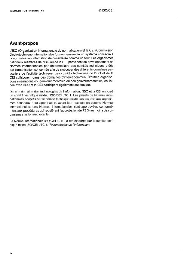 ISO/IEC 12119:1994 ISO/IEC 12119:1994 - Technologies de l'information -- Progiciel -- Exigences qualité et essais - Page 4 preview