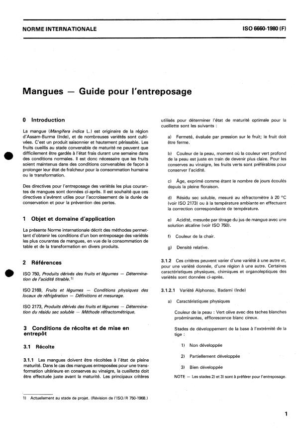 ISO 6660:1980 - Mangues -- Guide pour l'entreposage