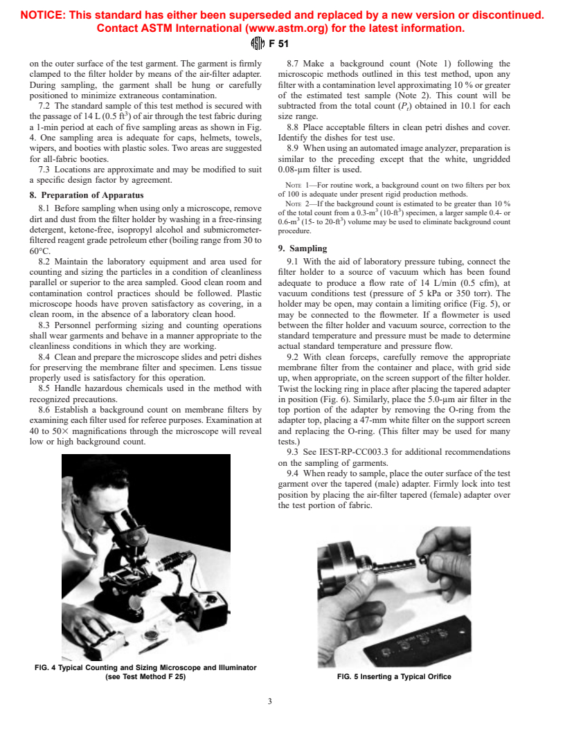 ASTM F51-00 - Standard Test Method for Sizing and Counting Particulate Contaminant In and On Clean Room Garments