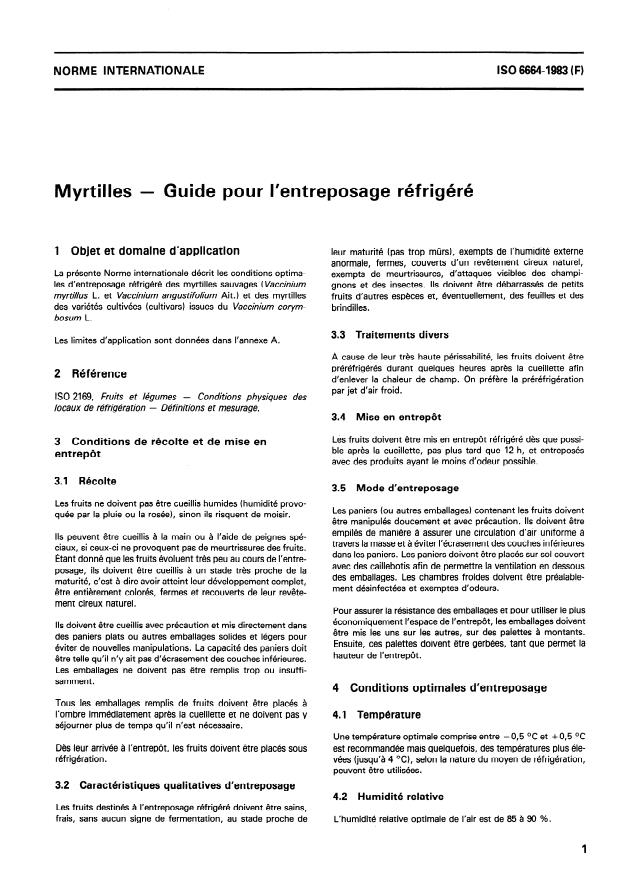 ISO 6664:1983 - Myrtilles -- Guide pour l'entreposage réfrigéré