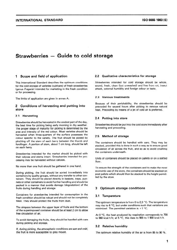 ISO 6665:1983 - Strawberries -- Guide to cold storage