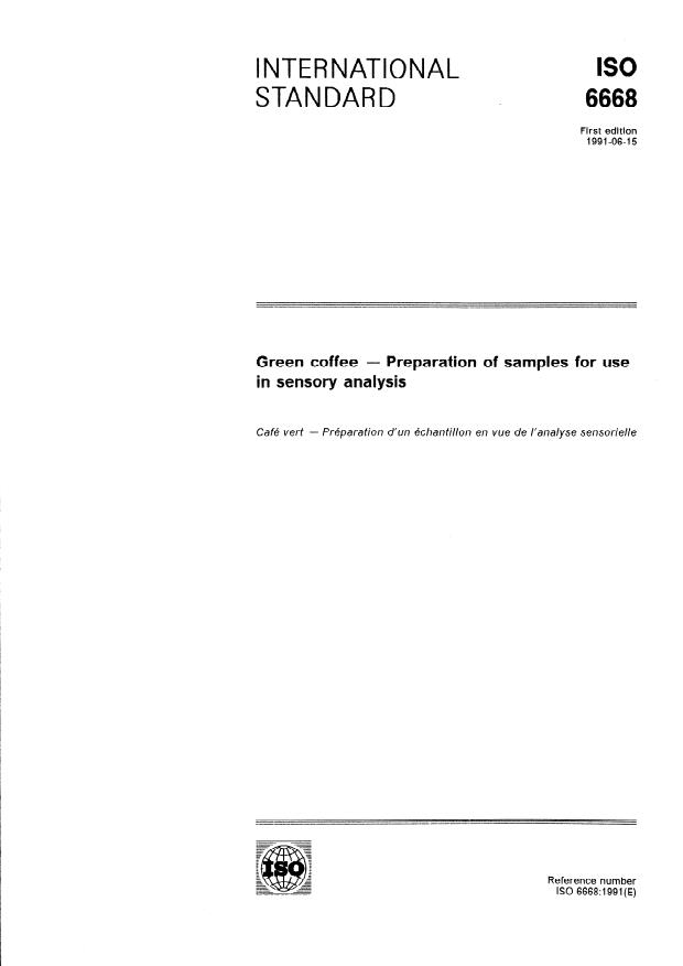 ISO 6668:1991 - Green coffee -- Preparation of samples for use in sensory analysis