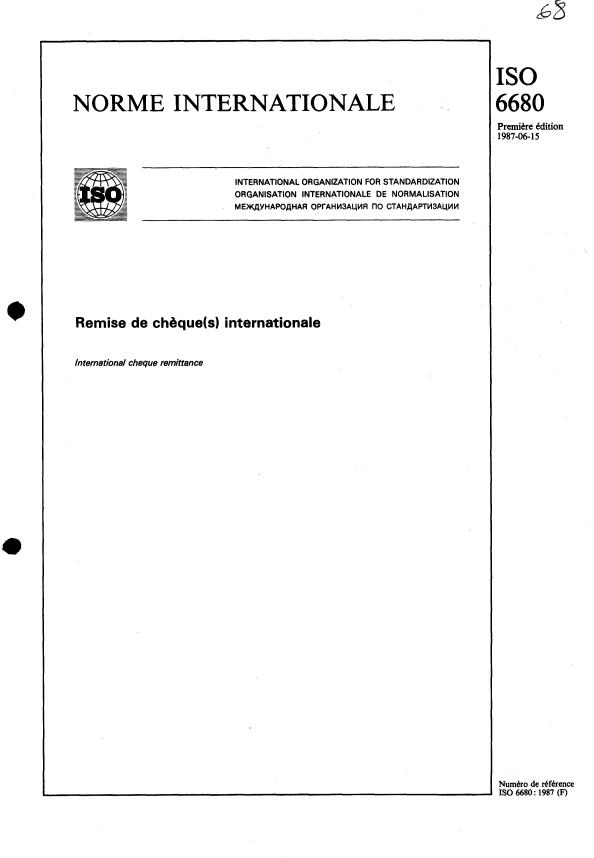ISO 6680:1987 - Remise de cheque(s) internationale