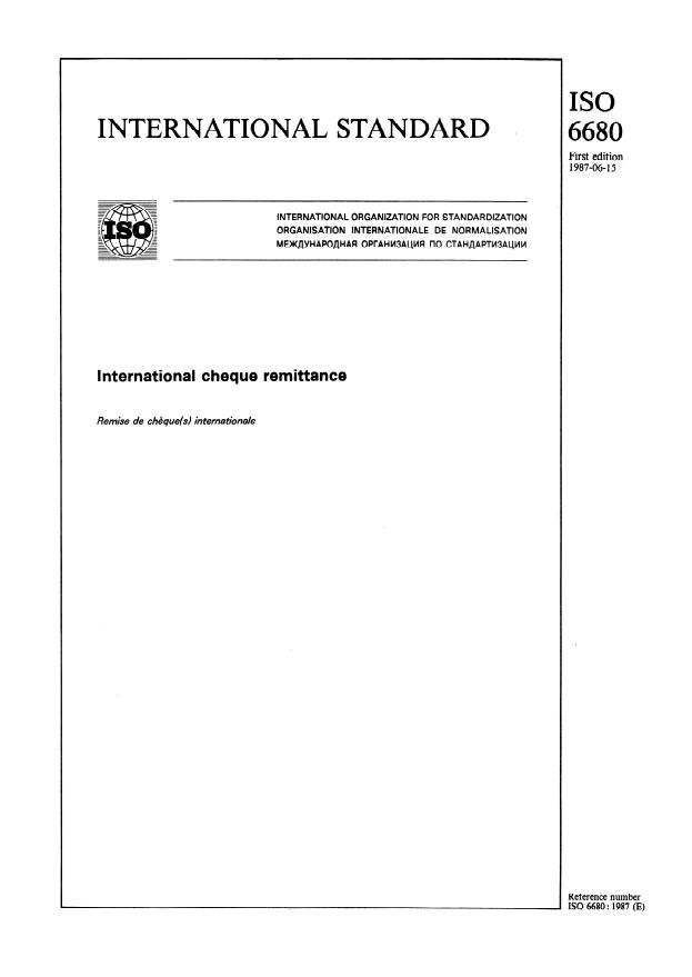 ISO 6680:1987 - International cheque remittance