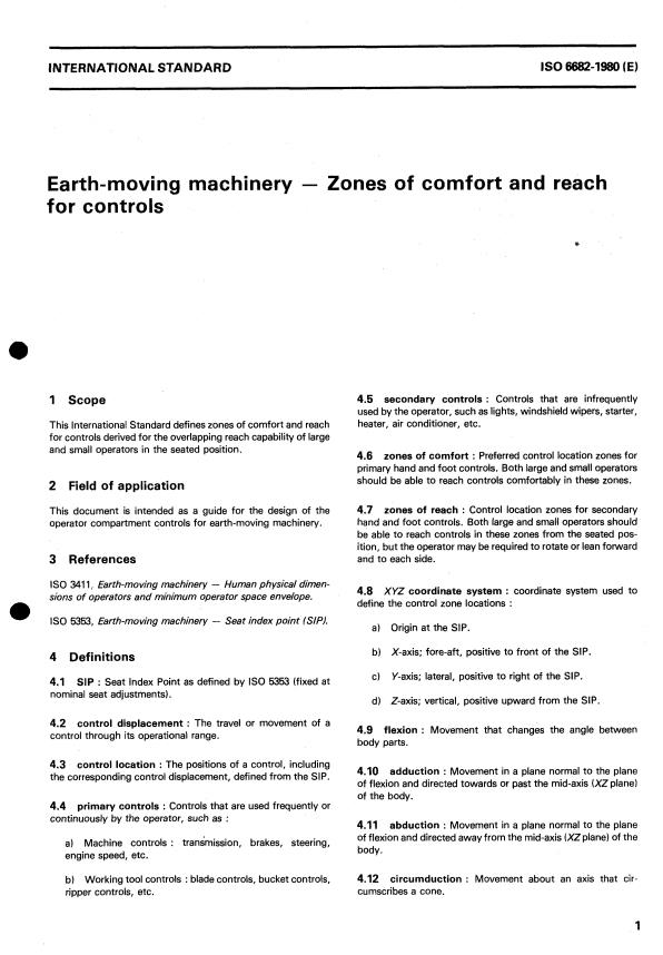 ISO 6682:1980 - Earth-moving machinery -- Zones of comfort and reach for controls