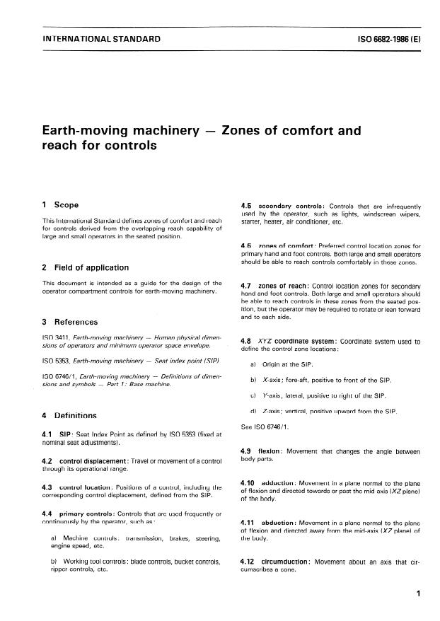 ISO 6682:1986 - Earth-moving machinery -- Zones of comfort and reach for controls