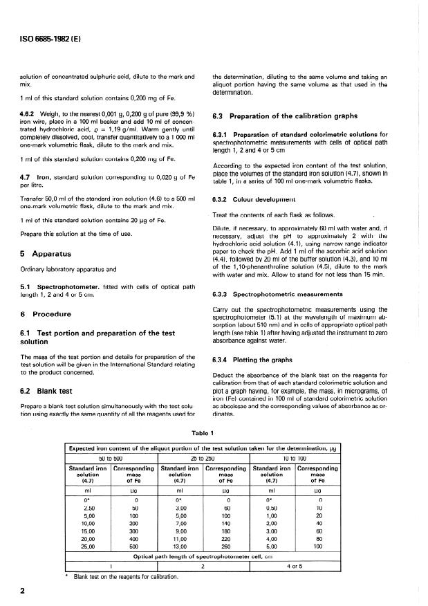 ISO 6685:1982 ISO 6685:1982 - Chemical products for industrial use -- General method for determination of iron content -- 1,10-Phenanthroline spectrophotometric method - Page 4 preview