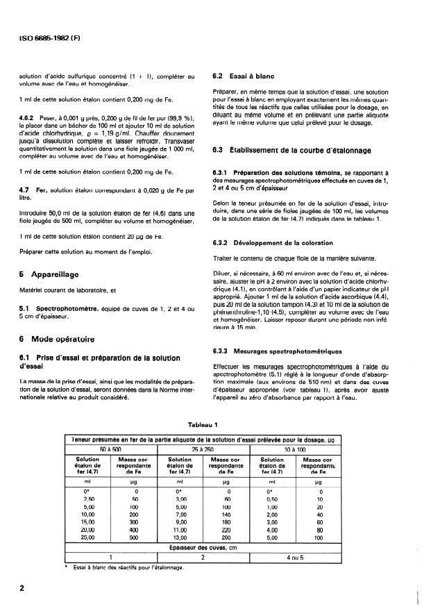 ISO 6685:1982 ISO 6685:1982 - Produits chimiques a usage industriel -- Méthode générale de dosage du fer -- Méthode spectrophotométrique a la phénanthroline-1,10 - Page 4 preview