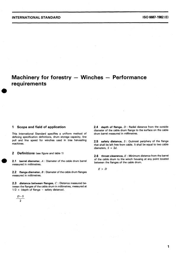 ISO 6687:1982 - Machinery for forestry  -- Winches -- Performance requirements