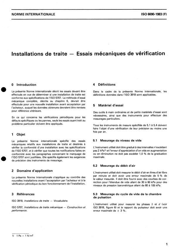 ISO 6690:1983 - Installations de traite -- Essais mécaniques de vérification