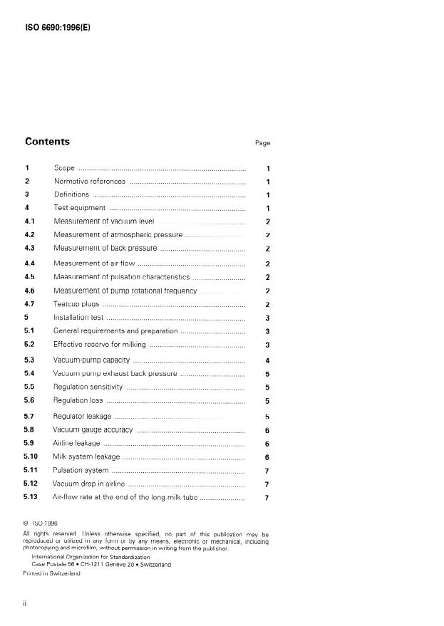 ISO 6690:1996 ISO 6690:1996 - Milking machine installations -- Mechanical tests - Page 2 preview