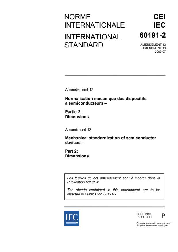IEC 60191-2:1966/AMD13:2006 - Amendment 13 - Mechanical standardization of semiconductor devices - Part 2: Dimensions