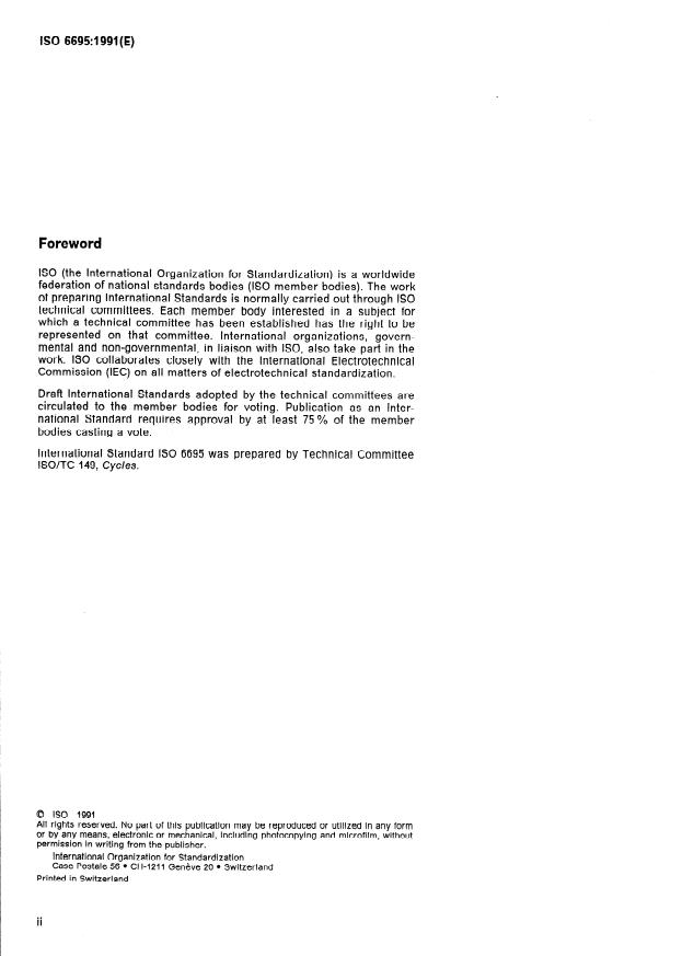 ISO 6695:1991 ISO 6695:1991 - Cycles -- Pedal axle and crank assembly with square end fitting -- Assembly dimensions - Page 2 preview