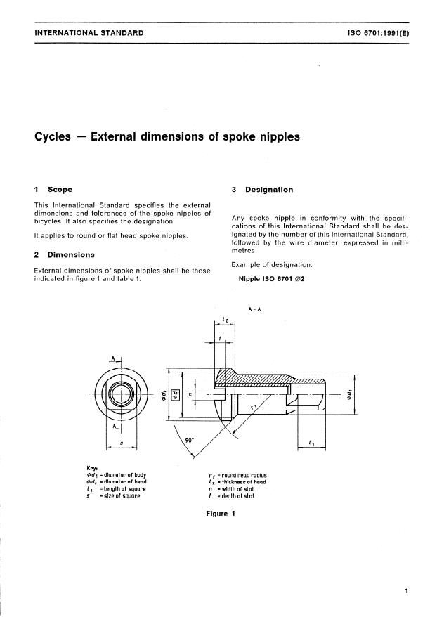 ISO 6701:1991 - Cycles -- External dimensions of spoke nipples