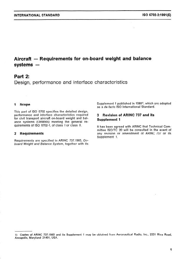 ISO 6702-2:1991 - Aircraft -- Requirements for on-board weight and balance systems