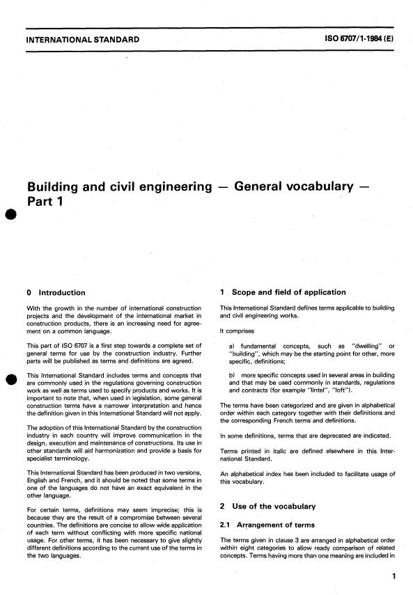 ISO 6707-1:1984 - Building and civil engineering -- General vocabulary