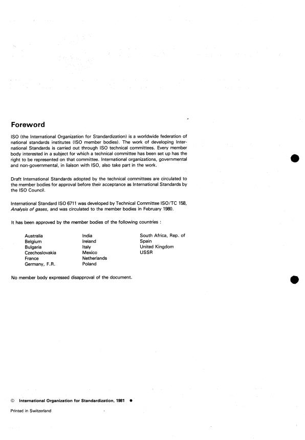 ISO 6711:1981 ISO 6711:1981 - Gas analysis -- Checking of calibration gas mixtures by a comparison method - Page 2 preview
