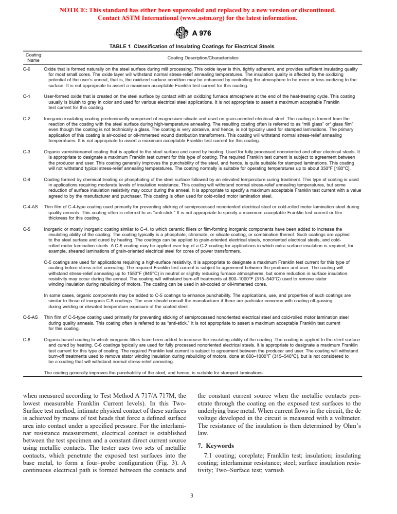 ASTM A976-97 - Standard Classification of Insulating Coatings by Composition, Relative Insulating Ability and Application