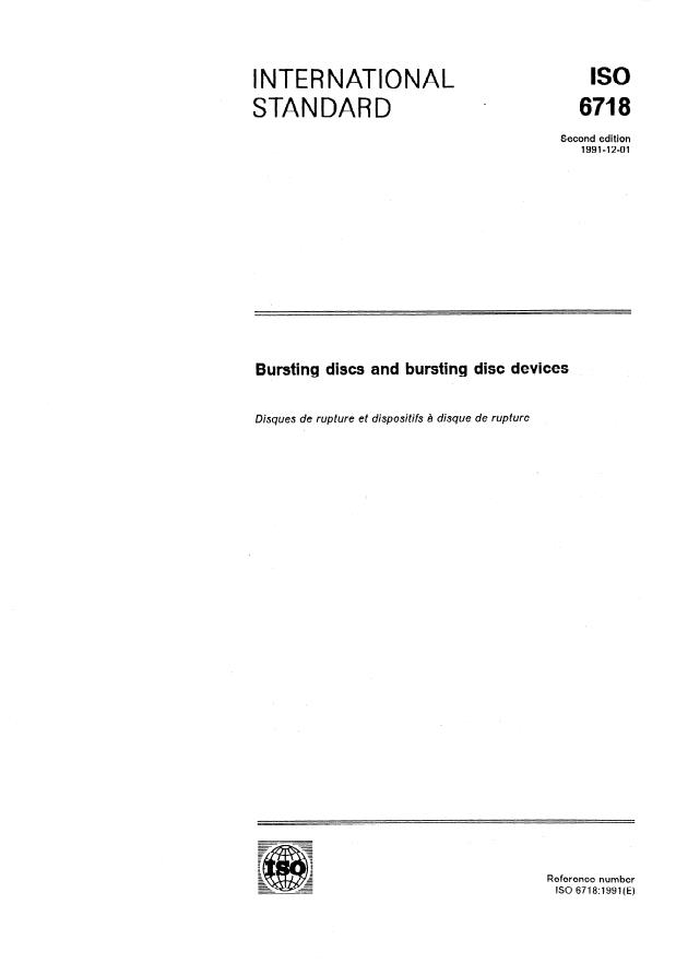 ISO 6718:1991 - Bursting discs and bursting disc devices