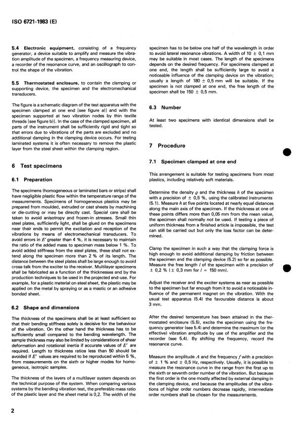 ISO 6721:1983 ISO 6721:1983 - Plastics -- Determination of damping properties and complex modulus by bending vibration - Page 4 preview