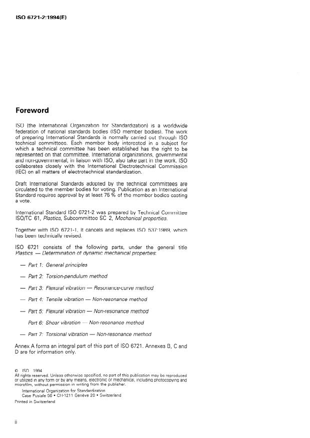 ISO 6721-2:1994 ISO 6721-2:1994 - Plastics -- Determination of dynamic mechanical properties - Page 2 preview
