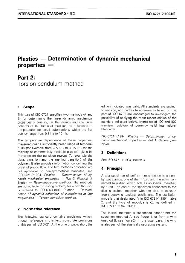 ISO 6721-2:1994 - Plastics -- Determination of dynamic mechanical properties