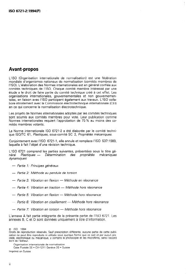 ISO 6721-2:1994 ISO 6721-2:1994 - Plastiques -- Détermination des propriétés mécaniques dynamiques - Page 2 preview